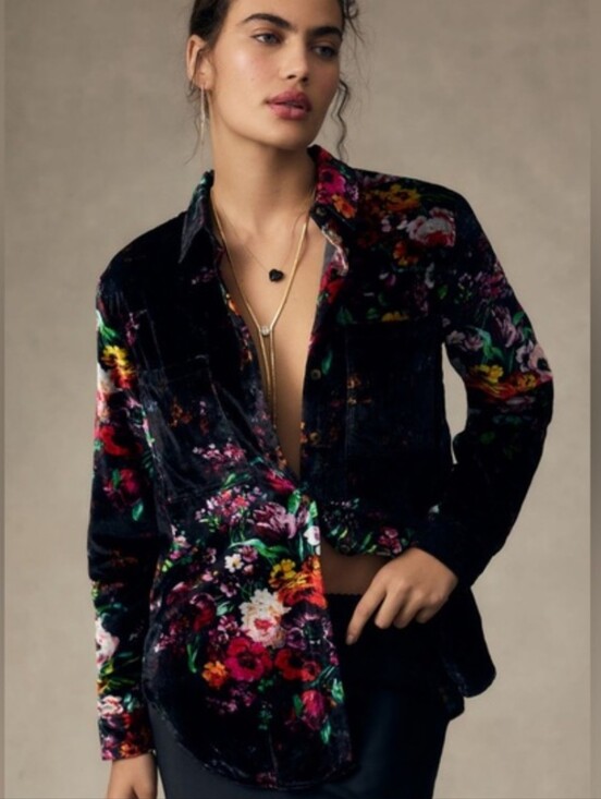 Pilcro Tops - Anthro Pilcro Velvet Button Up Floral Long Sleeve  Hadley Relaxed Black Artsy M